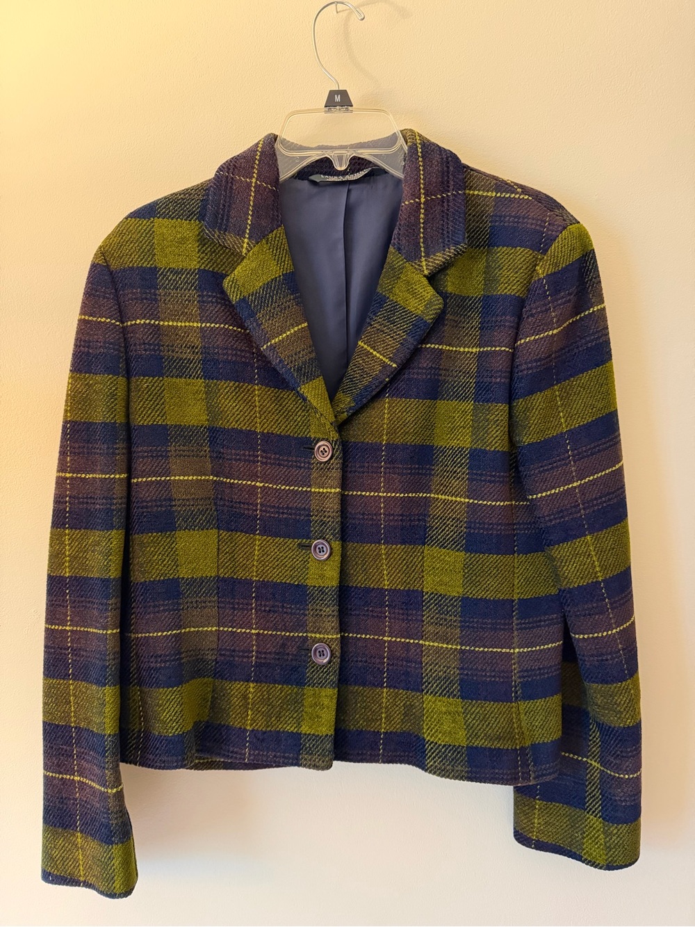 Laura Ashley Olive & Navy Plaid Tailored Blazer